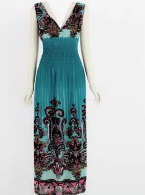 Blue Embroidered V-Neck Beach Dress for Women - Image 5