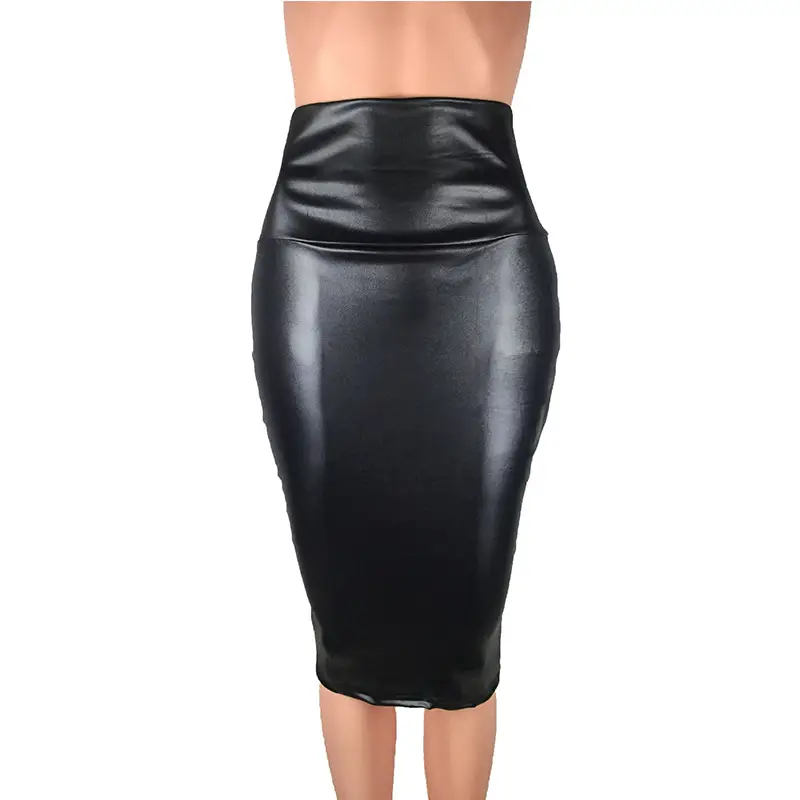 Brown Matte Faux Leather Hip-Lifting Skirt for Women