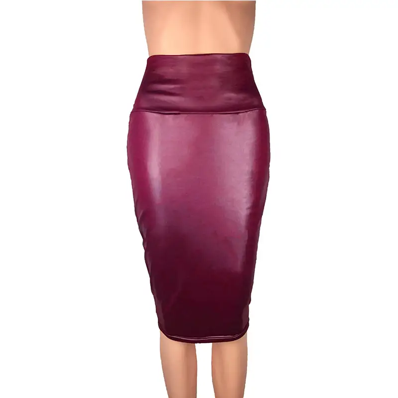 Brown Matte Faux Leather Hip-Lifting Skirt for Women