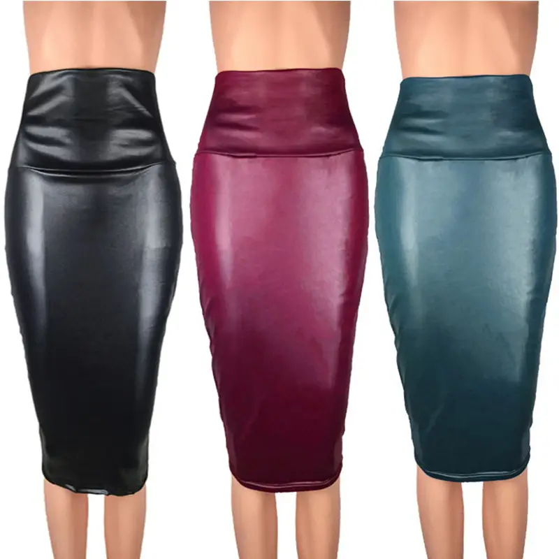 Brown Matte Faux Leather Hip-Lifting Skirt for Women
