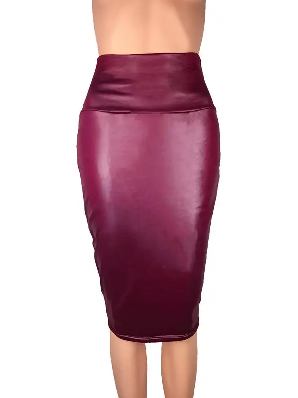 Brown Matte Faux Leather Hip-Lifting Skirt for Women