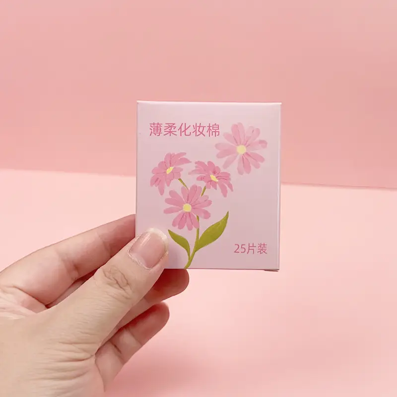 25 Pcs Pink Floral Makeup Remover Cotton Single Layer - Image 5