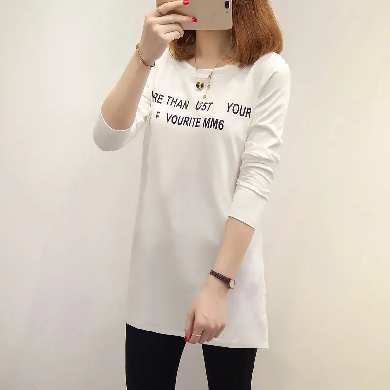 Women Korean Style Long Sleeve T-Shirt White - Image 6