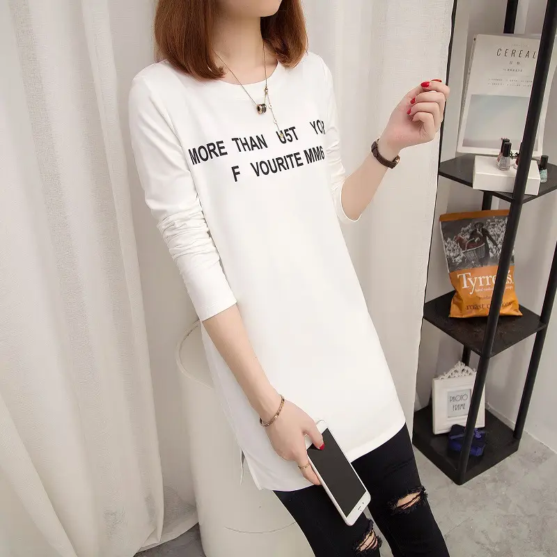 Women Korean Style Long Sleeve T-Shirt White - Image 7