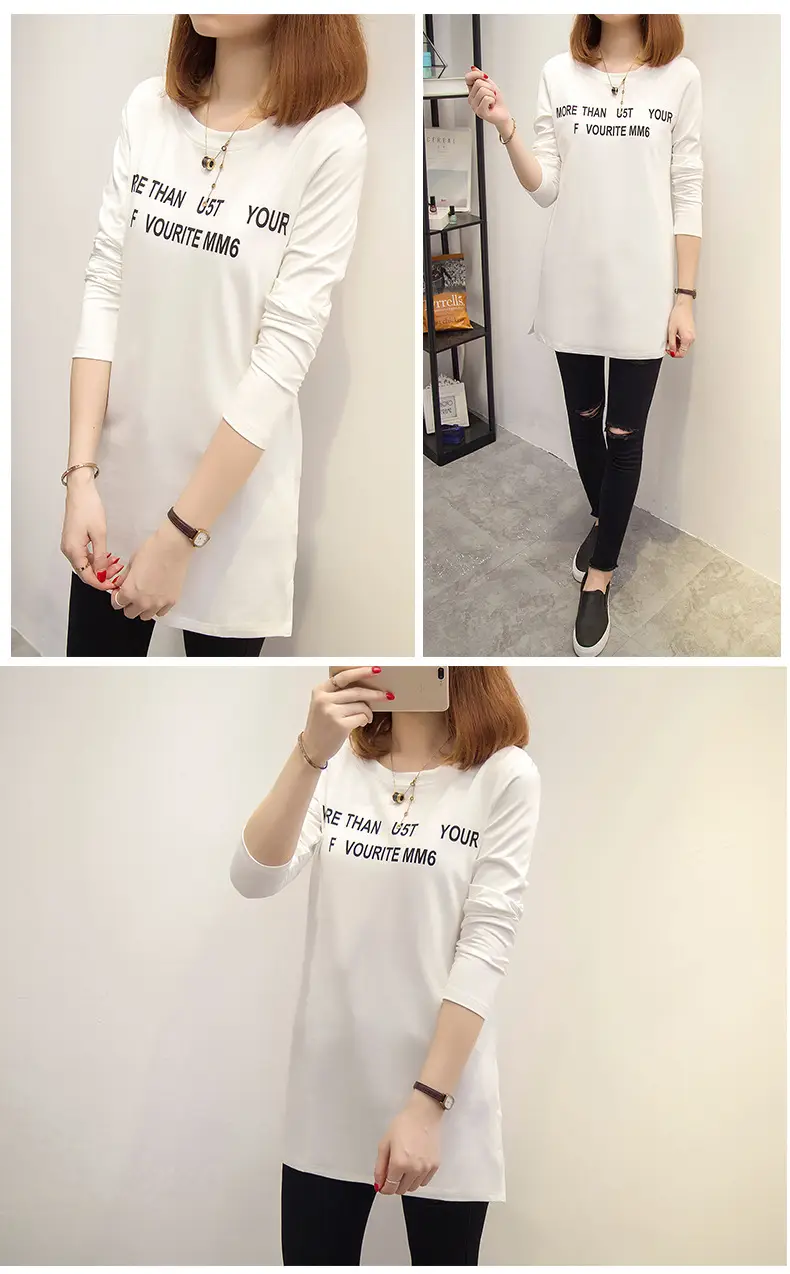 Women Korean Style Long Sleeve T-Shirt White — feature 7