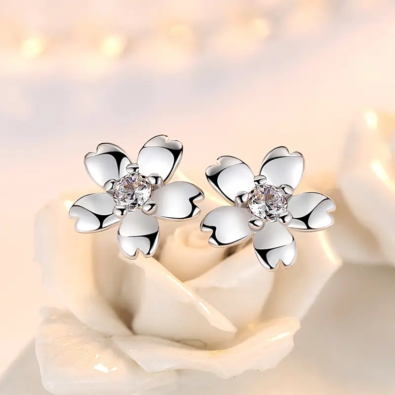 Peach Blossom Silver Plated Rose Earrings for Girls