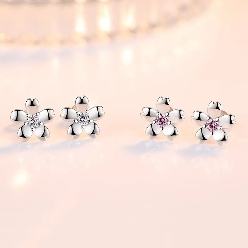 Peach Blossom Silver Plated Rose Earrings for Girls