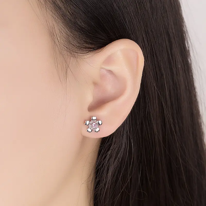 Peach Blossom Silver Plated Rose Earrings for Girls
