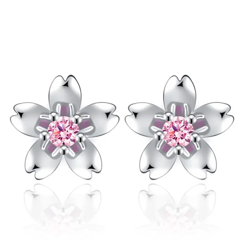 Peach Blossom Silver Plated Rose Earrings for Girls