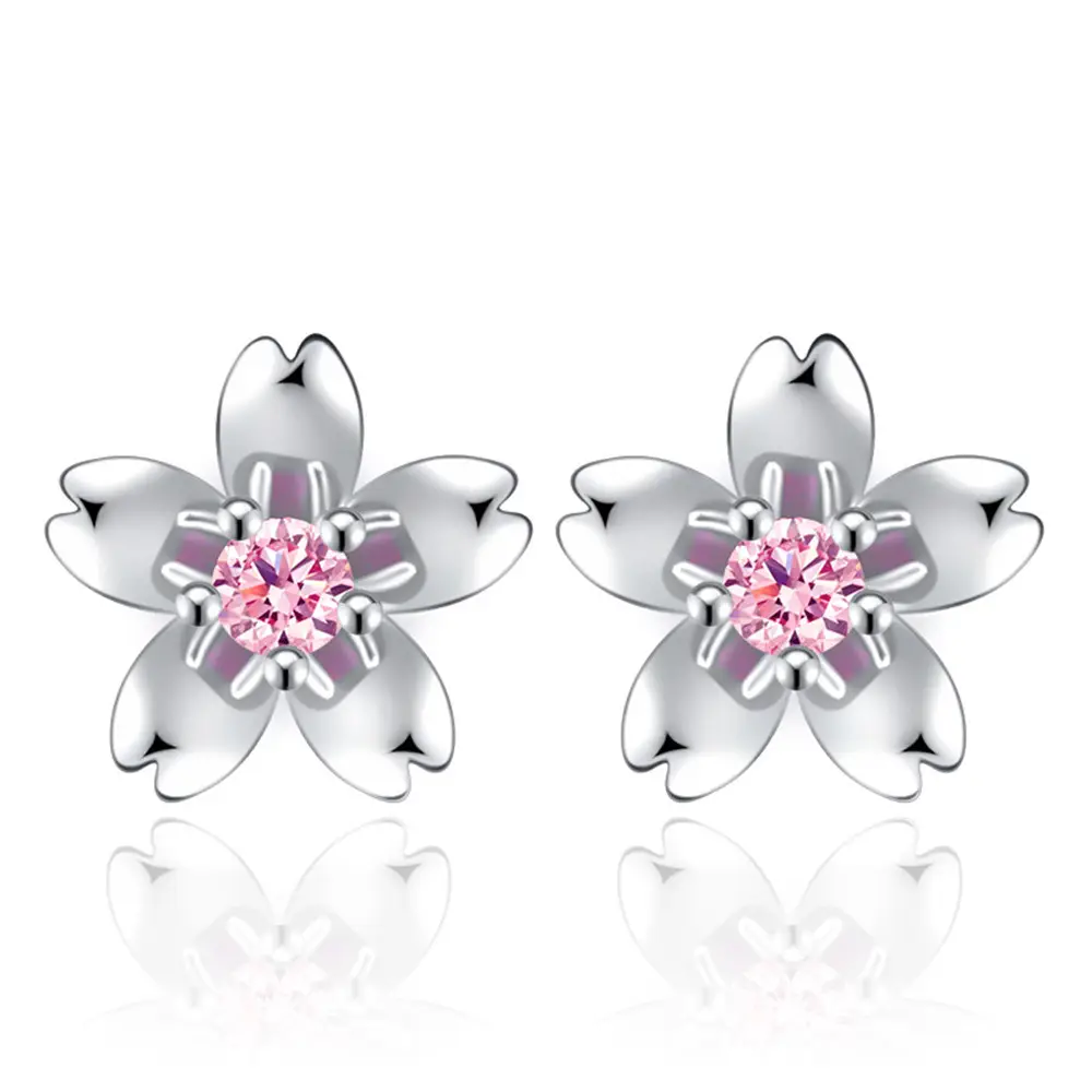 Peach Blossom Silver Plated Rose Earrings for Girls