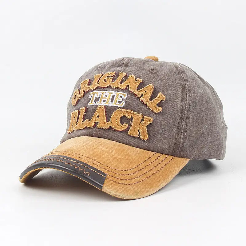 Vintage Embroidered Washed Black Cap for Men