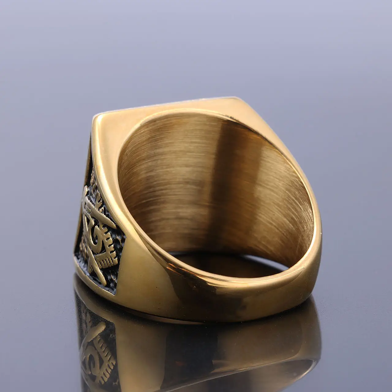 Titanium Men's Masonic Black Gemstone Ring with Ag Logo