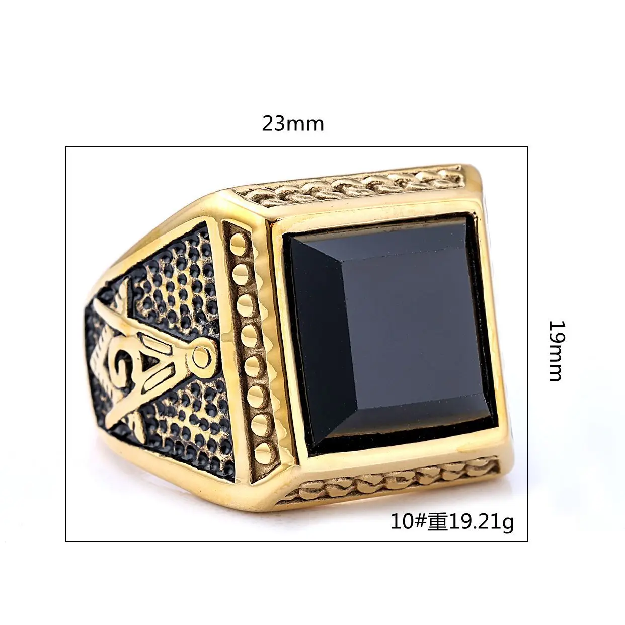 Titanium Men's Masonic Black Gemstone Ring with Ag Logo — feature 11