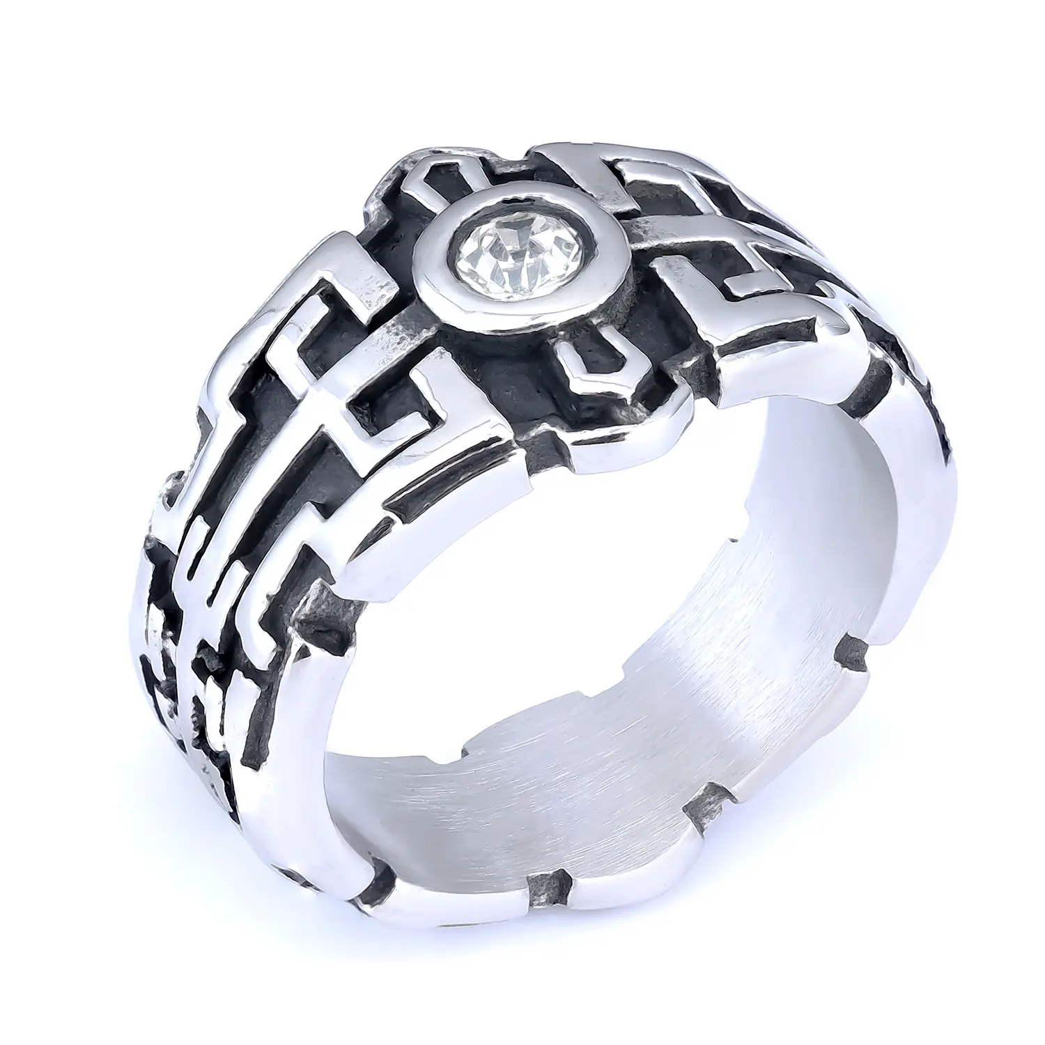 Titanium Men's Masonic Black Gemstone Ring with Ag Logo