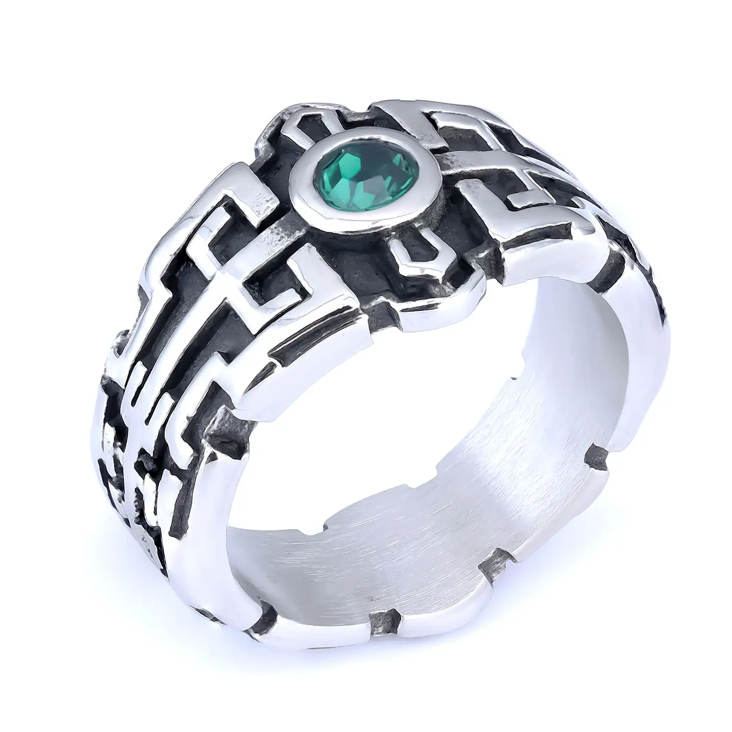 Titanium Men's Masonic Black Gemstone Ring with Ag Logo