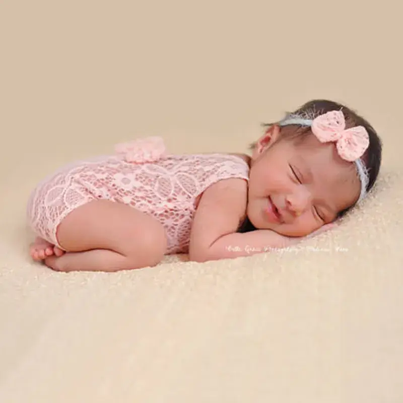 Lace Hollow Climbing Suit for Newborns Purple Bow - Image 7