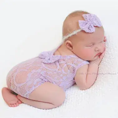 Lace Hollow Climbing Suit for Newborns Purple Bow - Image 9