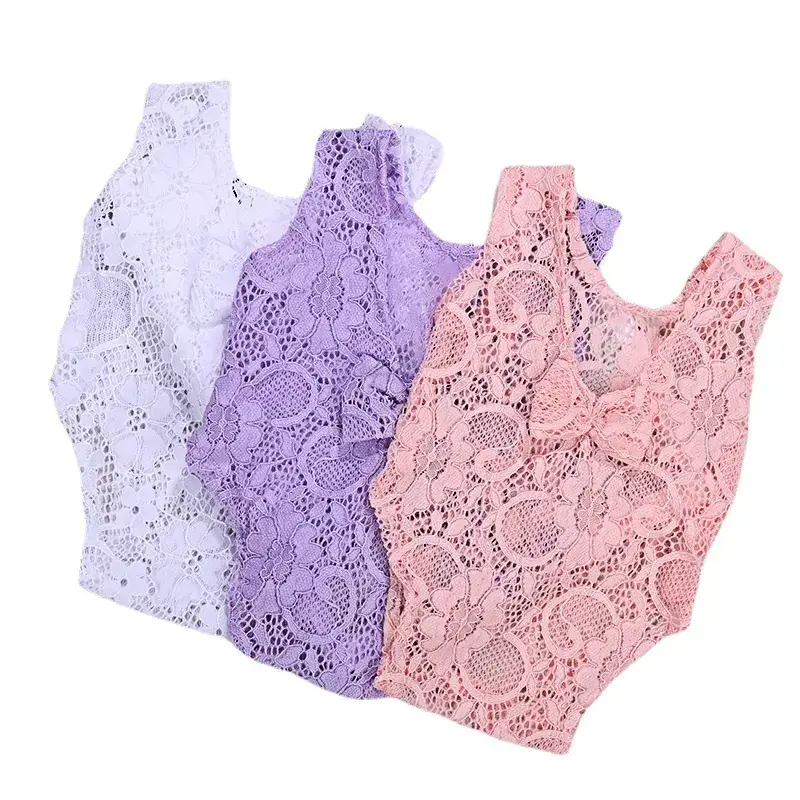 Lace Hollow Climbing Suit for Newborns Purple Bow - Image 10