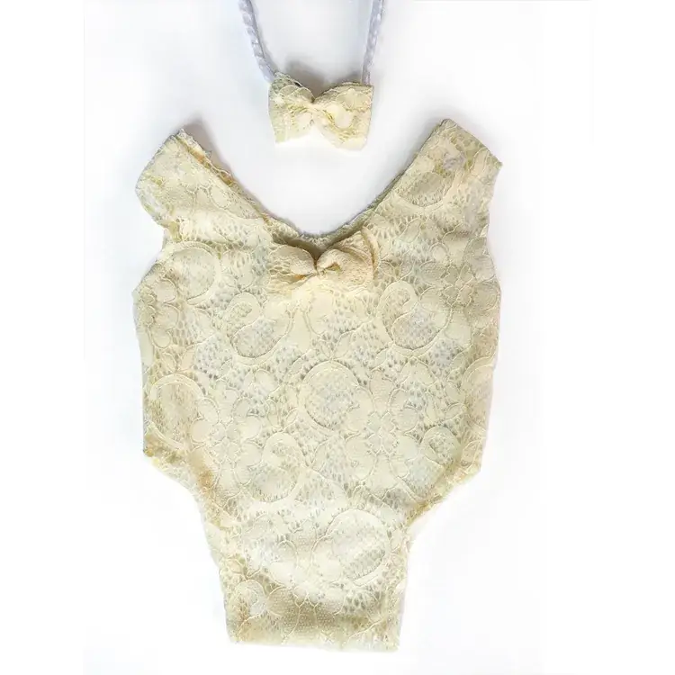 Lace Hollow Climbing Suit for Newborns Purple Bow - Image 2