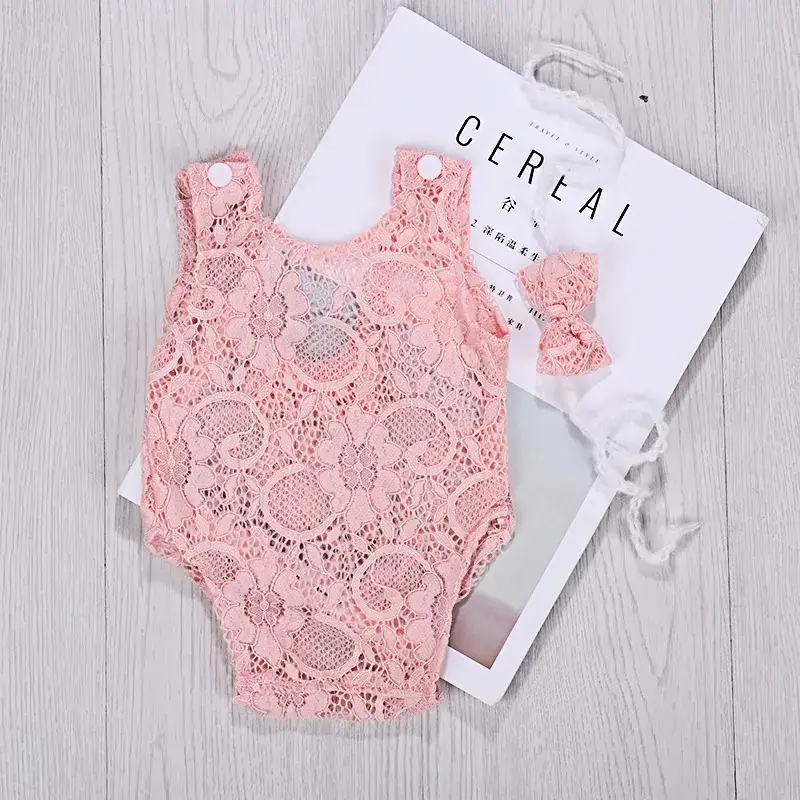 Lace Hollow Climbing Suit for Newborns Purple Bow - Image 4