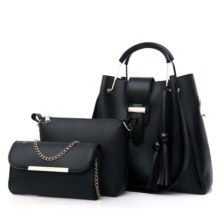 Three-Piece Red Leather Bag Set for Women - Image 8