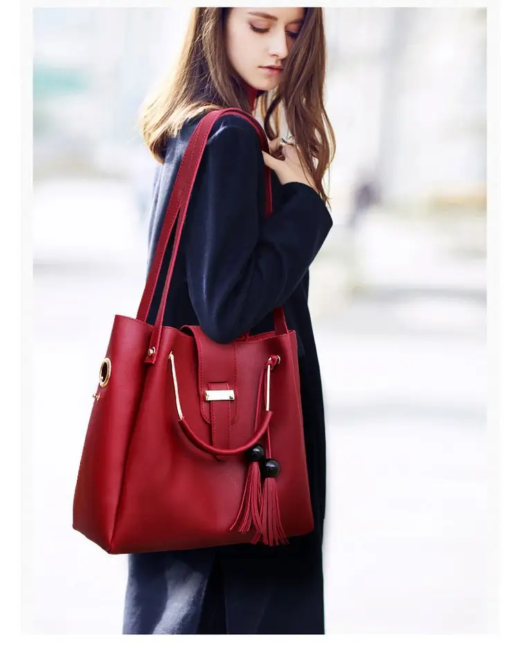 Three-Piece Red Leather Bag Set for Women — feature 19