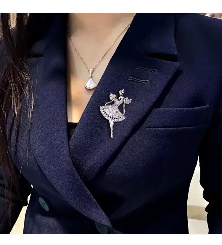 Brilliant Zircon Brooch Women Ballet Pin Jewelry - Image 2