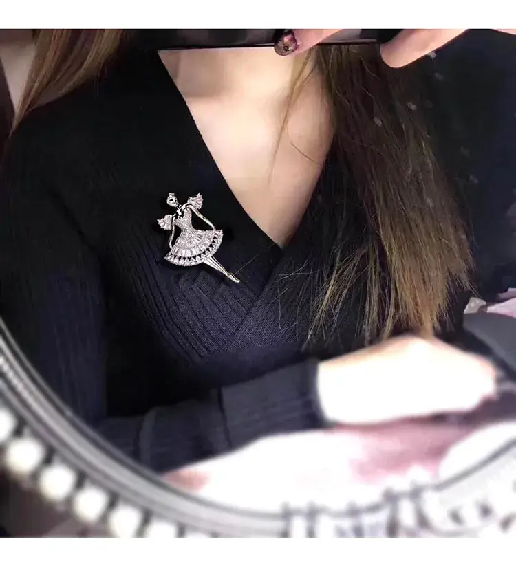 Brilliant Zircon Brooch Women Ballet Pin Jewelry - Image 3