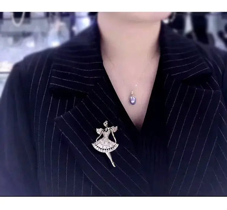 Brilliant Zircon Brooch Women Ballet Pin Jewelry - Image 4