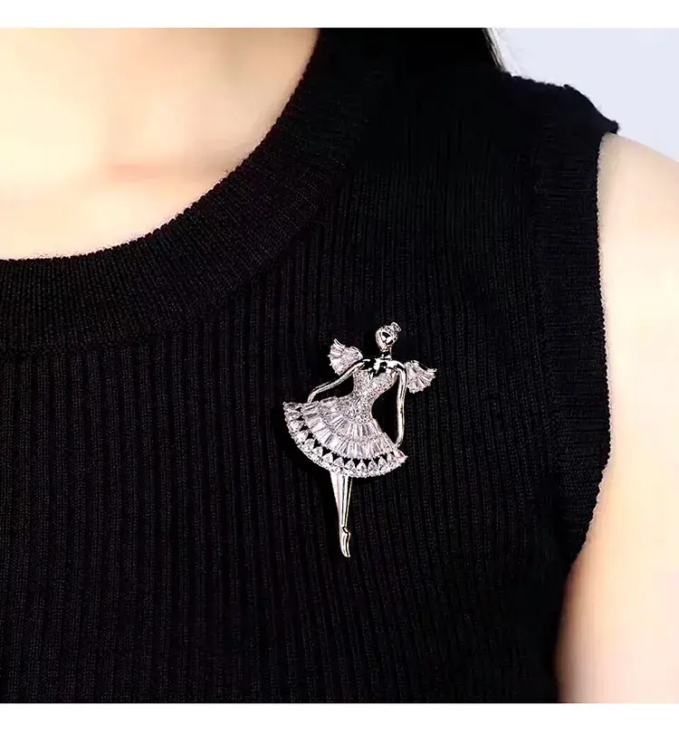 Brilliant Zircon Brooch Women Ballet Pin Jewelry - Image 5