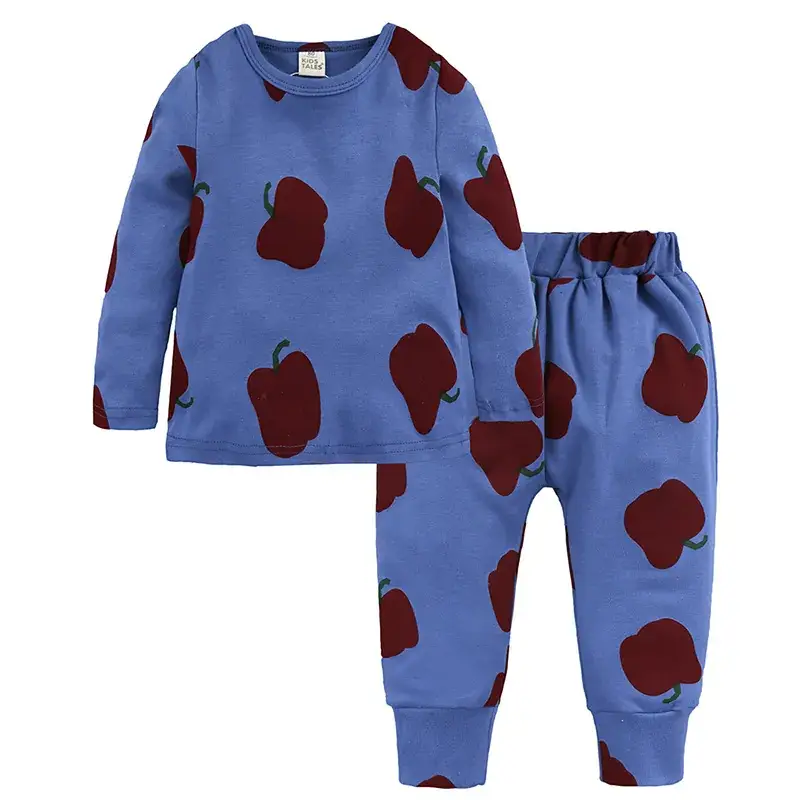 Blue Apple Print Cotton Pajama for Boys Girls