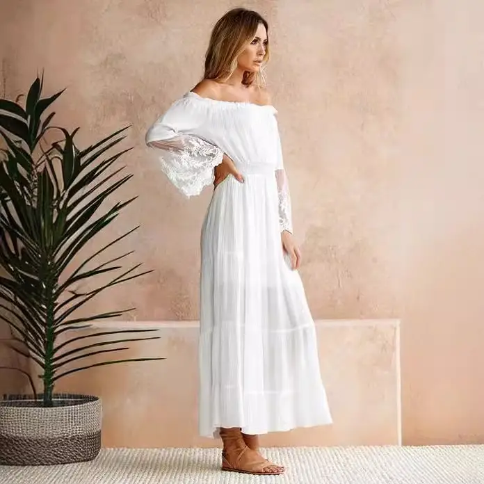 Women's White Lace Longline Dress with Black Alternative