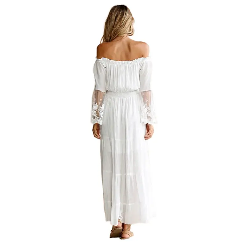 Women's White Lace Longline Dress with Black Alternative