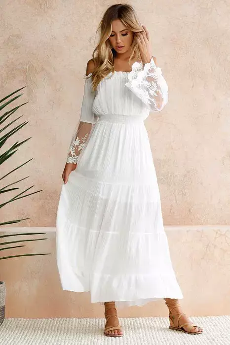 Women's White Lace Longline Dress with Black Alternative — feature 10