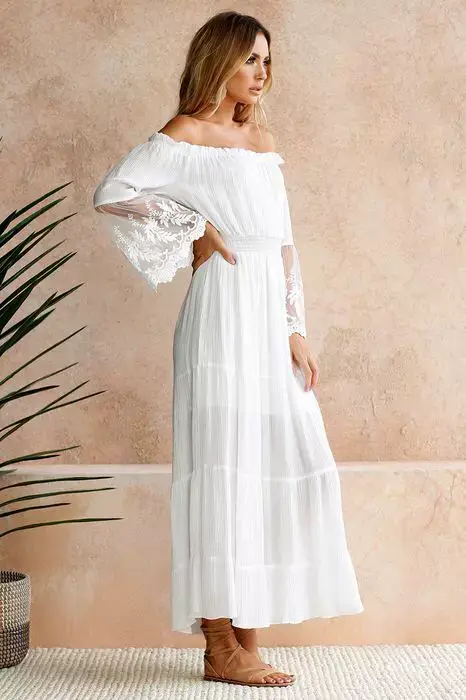 Women's White Lace Longline Dress with Black Alternative — feature 12