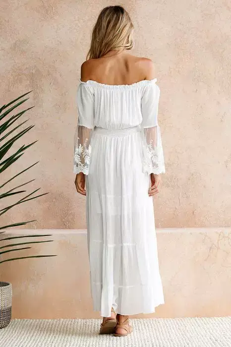 Women's White Lace Longline Dress with Black Alternative — feature 13