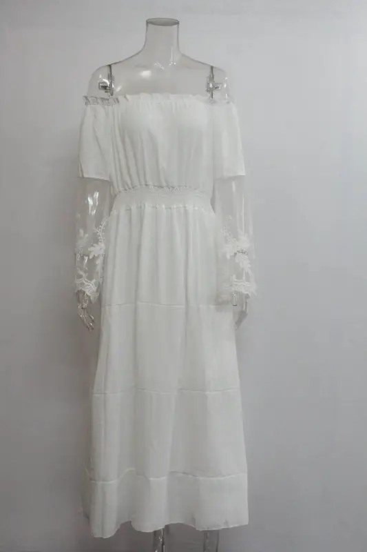 Women's White Lace Longline Dress with Black Alternative — feature 14