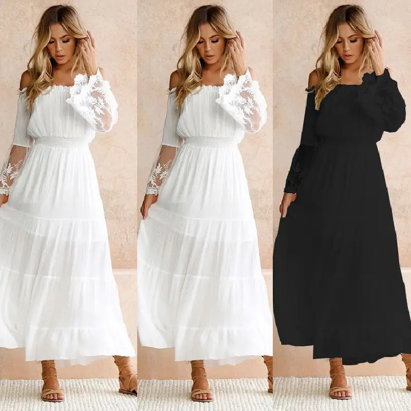 Women's White Lace Longline Dress with Black Alternative — feature 2