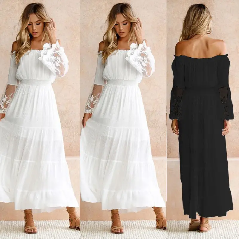 Women's White Lace Longline Dress with Black Alternative — feature 3