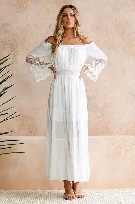 Women's White Lace Longline Dress with Black Alternative — feature 6
