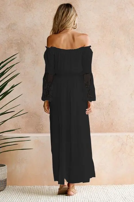 Women's White Lace Longline Dress with Black Alternative — feature 8
