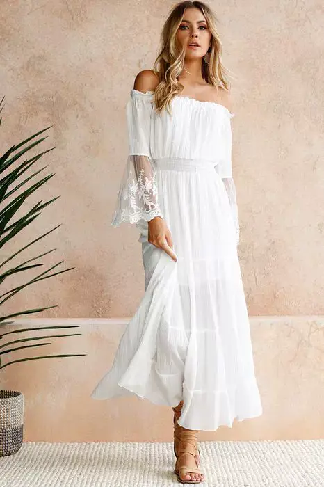 Women's White Lace Longline Dress with Black Alternative — feature 9
