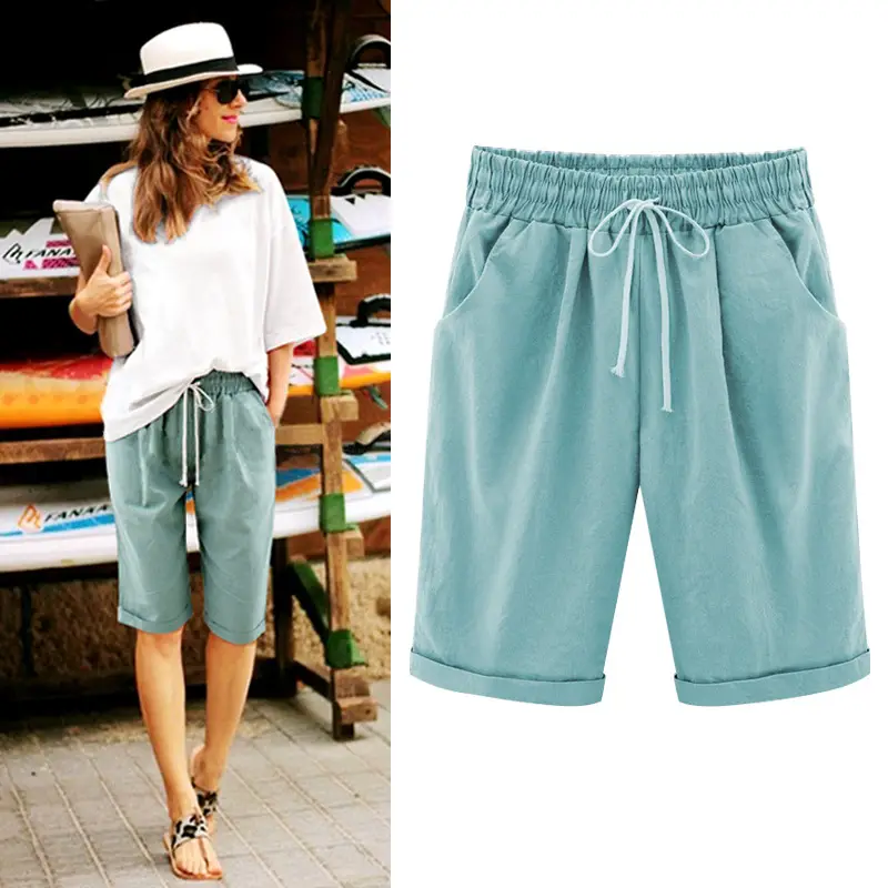 White Five-Point Casual Shorts Women Plus Size - Image 124