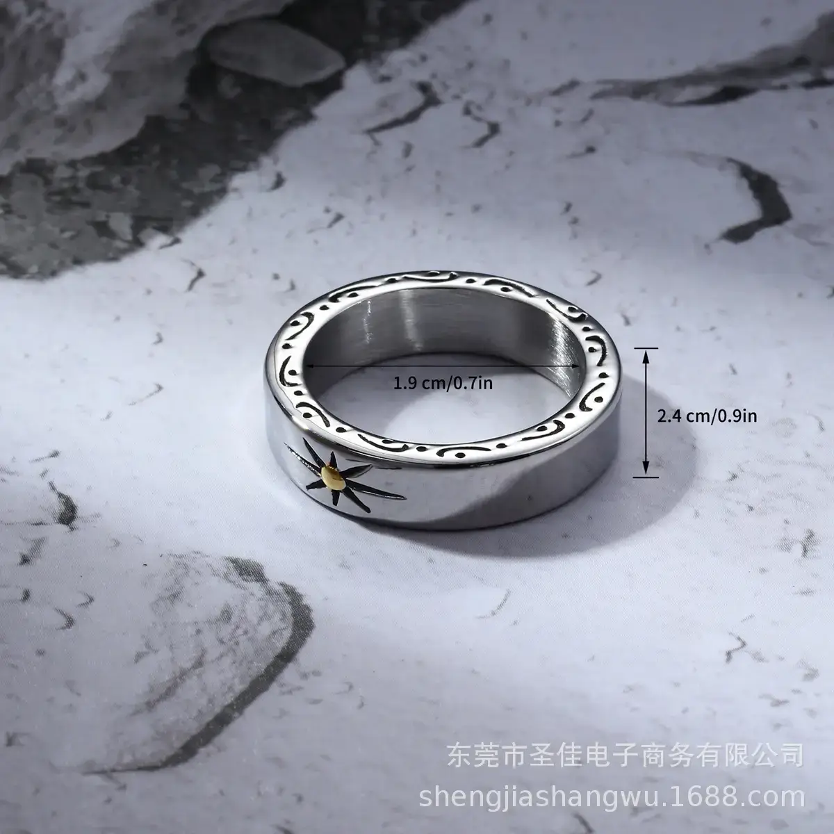 Vintage Titanium Steel Sunflower Ring for Men