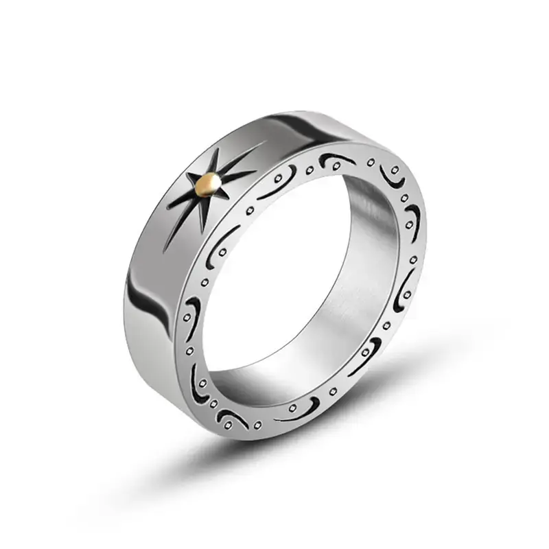 Vintage Titanium Steel Sunflower Ring for Men