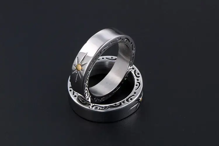 Vintage Titanium Steel Sunflower Ring for Men — feature 11