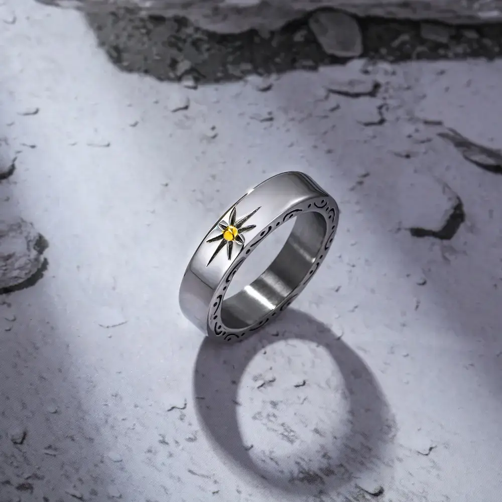 Vintage Titanium Steel Sunflower Ring for Men — feature 4