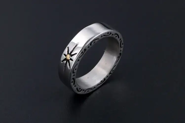 Vintage Titanium Steel Sunflower Ring for Men — feature 5