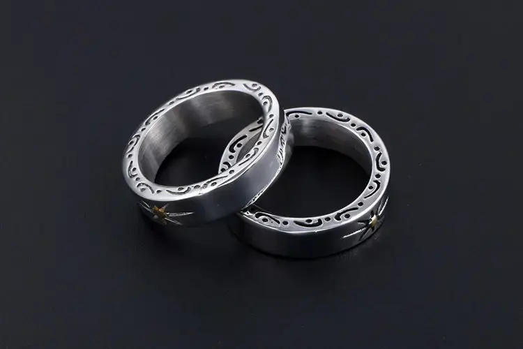 Vintage Titanium Steel Sunflower Ring for Men — feature 9