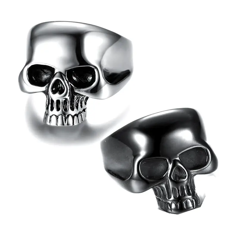Punk Skull Ring Titanium Steel Glossy Black - Image 4